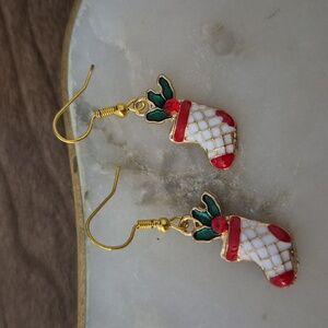 3/$16🎁 Festive Stocking Earrings Gold Accents | Christmas Novelty Gifts
